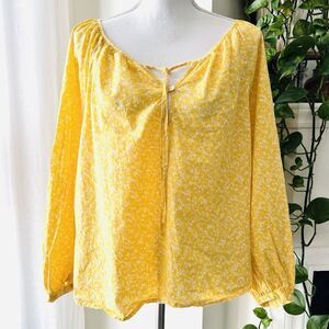 Universal Thread Yellow Floral Peasant Style Boho Flowy Summer Blouse Size XL